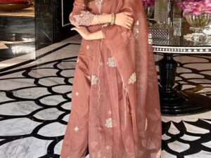 Floral Embroidered Regular Thread Work Straight Kurta with Palazzos & Dupatta