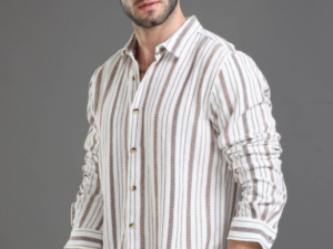 Slim Fit Vertical Striped Cotton Casual Shirt