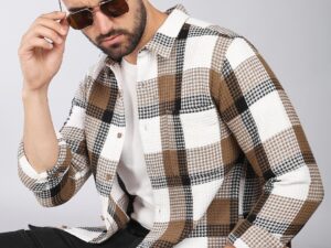 Tartan Checks Spread Collar Long Sleeves Slim Fit Cotton Casual Shirt